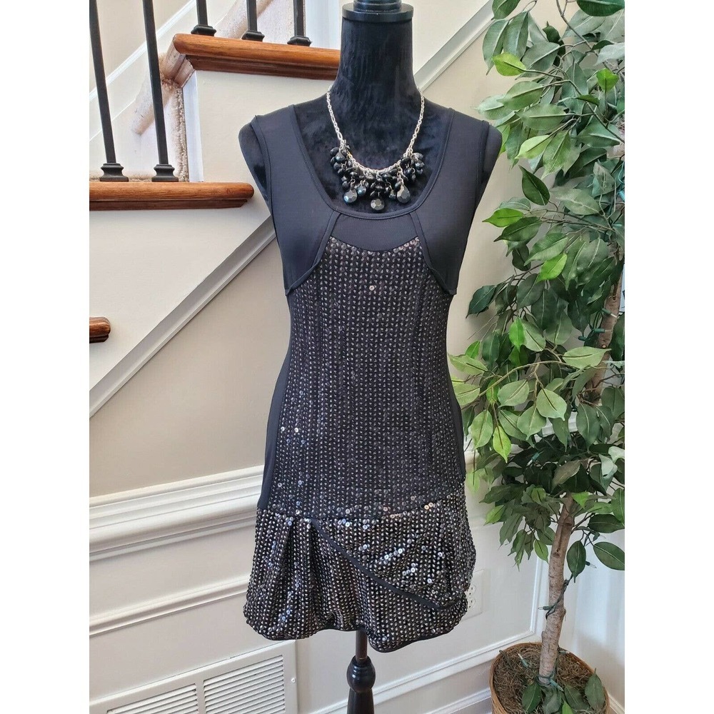 TOV Women's Solid Black Rayon Scoop Neck Sleeveless Knee Length Dress Size 40